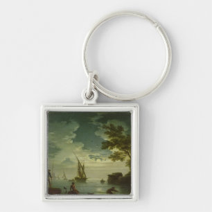 Sjölandskap månsken, 1772 fyrkantig silverfärgad nyckelring