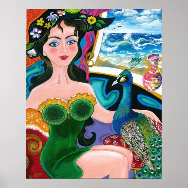 Sjölandskap med Dam & en Peacock - från Galinas ko Poster (Framsidan)