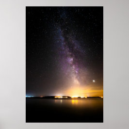 Sjölandskap med mjölkaktig väg poster