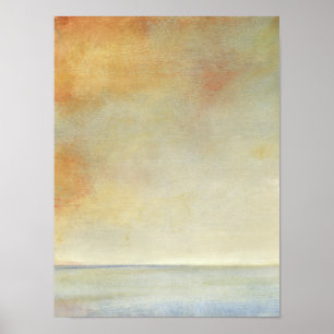 Sjölandskap med Orange solnedgång Poster