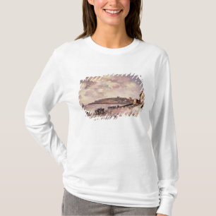 Sjölandskap med ponnyer på stranden t shirt