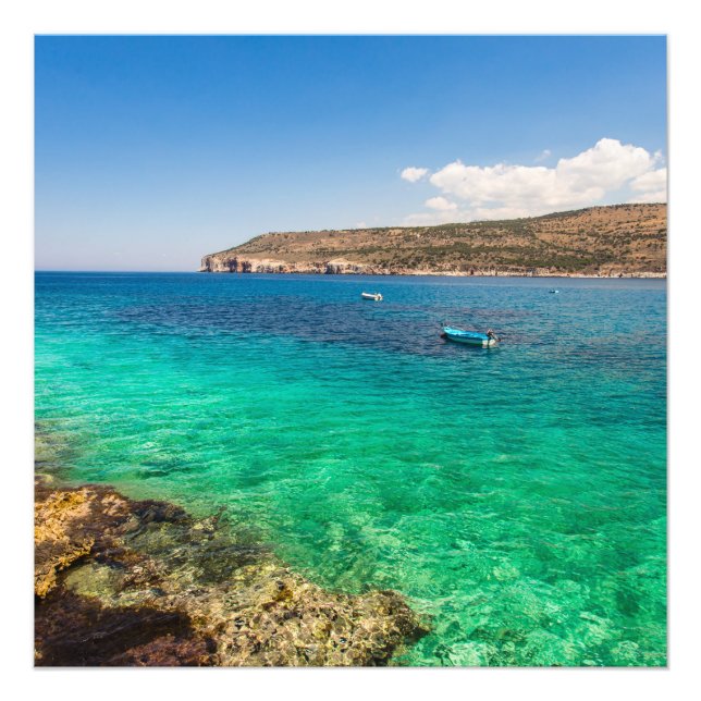 sjölandskap med små fiskebåtar fototryck (Framsidan)