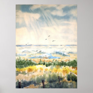 Sjölandskap med staket poster