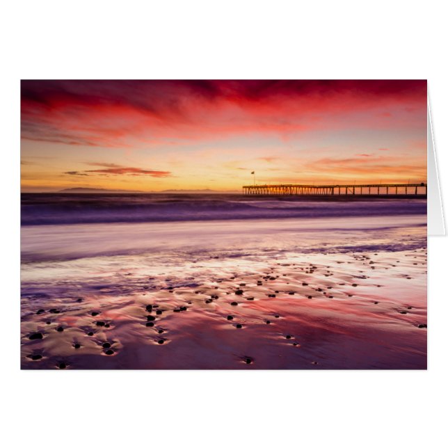 Sjölandskap och pir vid solnedgång, CA Hälsningskort (Framsidan Horizontal)