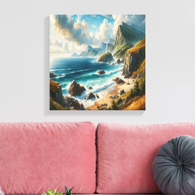 Sjölandskap Paintings Sea Beach med klippor Canvastryck (Insitu (Vardagsrum))