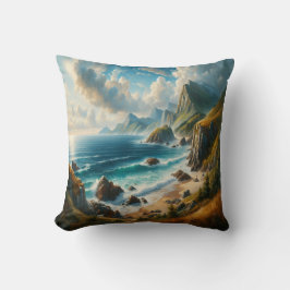 Sjölandskap Paintings Sea Beach med klippor Kudde