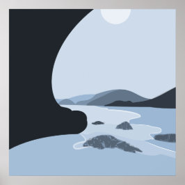 Sjölandskapet abstrakt Steel Blue Stylized Beach Poster