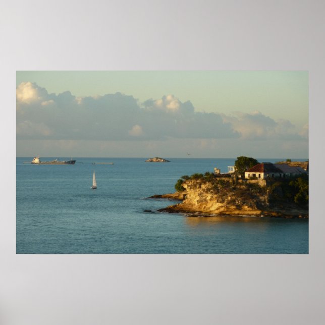 Sjölandskapet Antiguan Kusten Bevackra Island Poster (Framsidan)