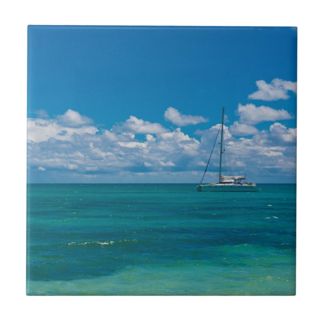 Sjölandskapet Blue Tropical Bay Kakelplatta (Framsidan)