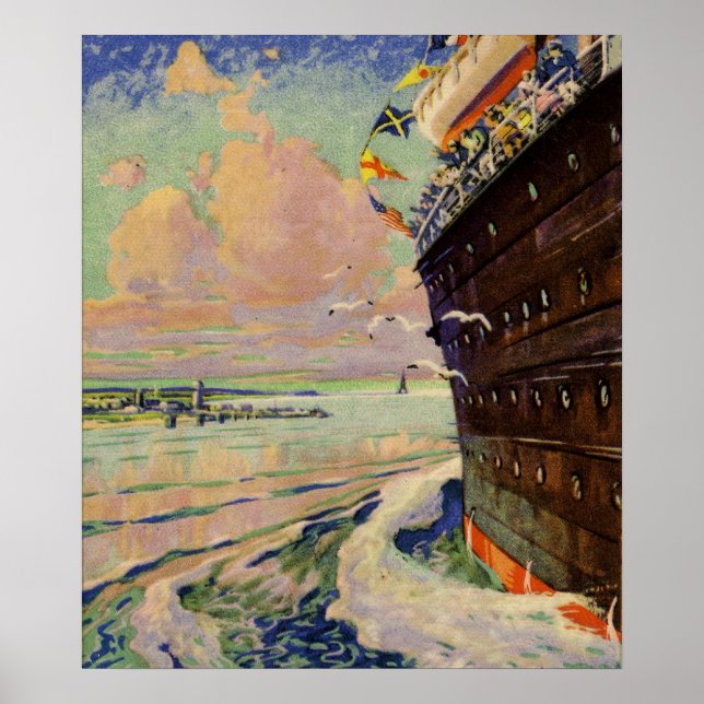Sjölandskapet Bon Voyage Ocean Liner Poster (Framsidan)