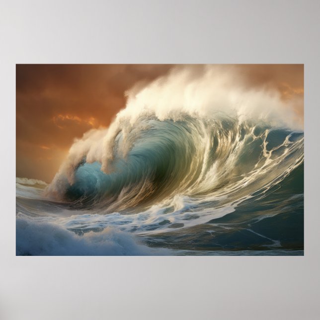 Sjölandskapet Curly Wave Ocean Force Nature Poster (Framsidan)