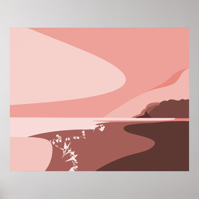 Sjölandskapet Feminine Rosa Digital Art Beach Post Poster (Framsidan)