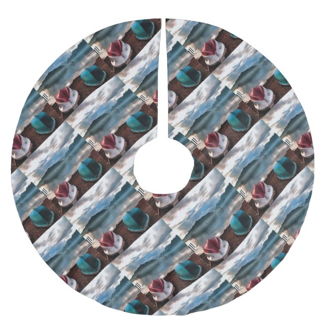 Sjölandskapet för båtar och marmaris vinter julgransmatta borstad polyester (Framsidan)