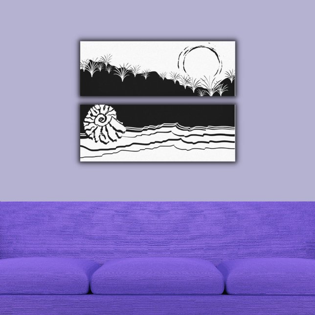 Sjölandskapet Minimalistiskt svartvitt Canvastryck (Minimalist Black & White Shore Seascape Canvas Print)