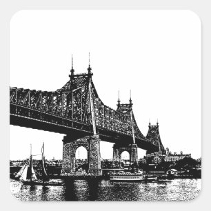 Sjölandskapet Queensboro Bridge Nautical Ocean Bea Fyrkantigt Klistermärke