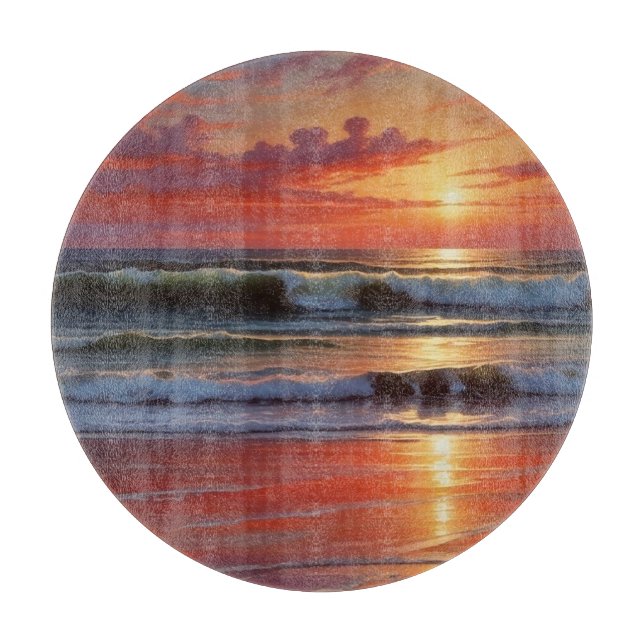 Sjölandskapet Red Sunset Ocean Painting Artwork (Framsidan)
