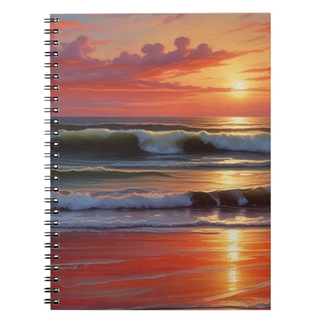 Sjölandskapet Red Sunset Ocean Painting Artwork Anteckningsbok (Framsidan)