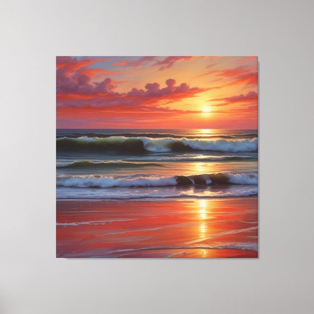 Sjölandskapet Red Sunset Ocean Painting Artwork Canvastryck (Framsida)