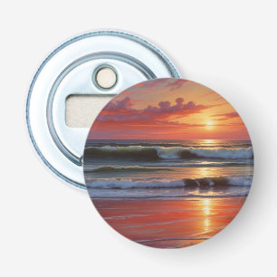 Sjölandskapet Red Sunset Ocean Painting Artwork Flasköppnare