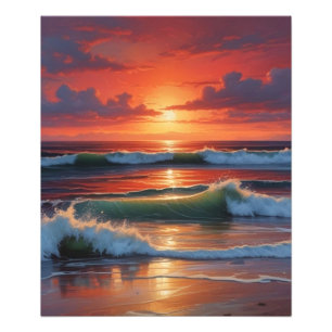 Sjölandskapet Red Sunset Ocean Painting Artwork Fototryck