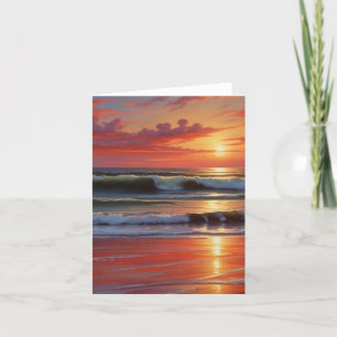 Sjölandskapet Red Sunset Ocean Painting Artwork Helgkort