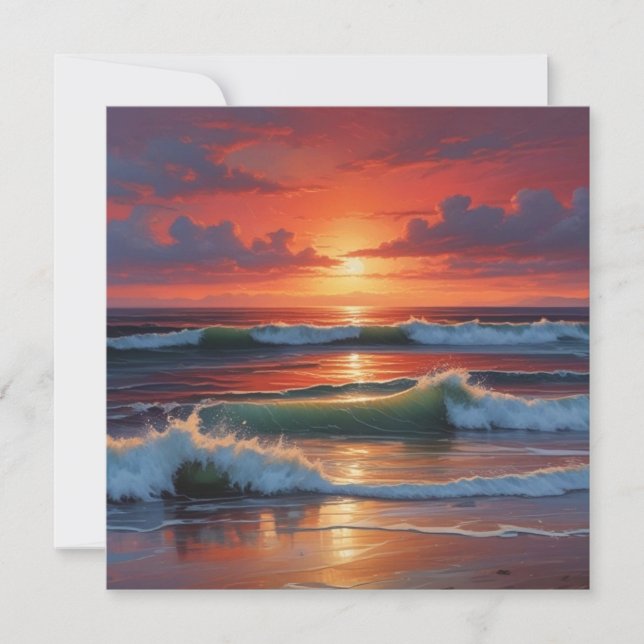 Sjölandskapet Red Sunset Ocean Painting Artwork Julkort (Framsida)