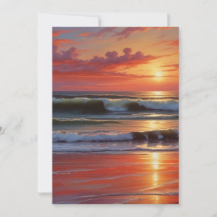Sjölandskapet Red Sunset Ocean Painting Artwork Julkort