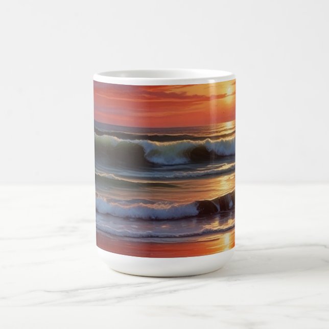 Sjölandskapet Red Sunset Ocean Painting Artwork Kaffemugg (Center)