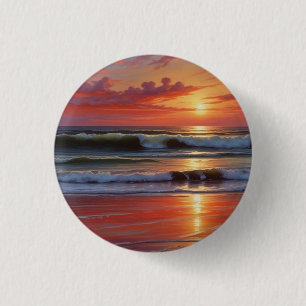 Sjölandskapet Red Sunset Ocean Painting Artwork Knapp