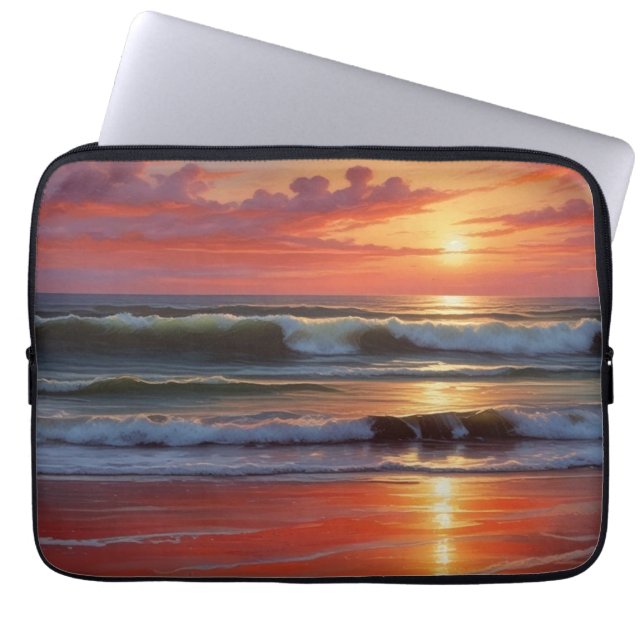 Sjölandskapet Red Sunset Ocean Painting Artwork Laptop Fodral (Framsidan)