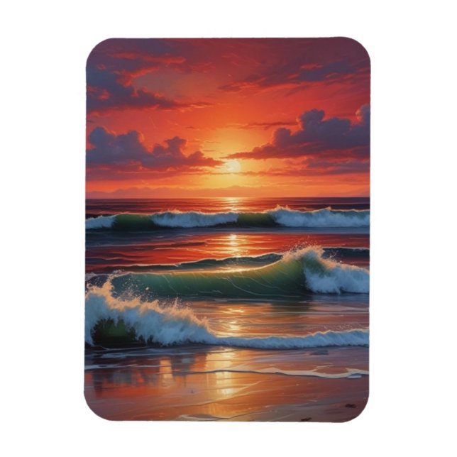 Sjölandskapet Red Sunset Ocean Painting Artwork Magnet (Vertikal)