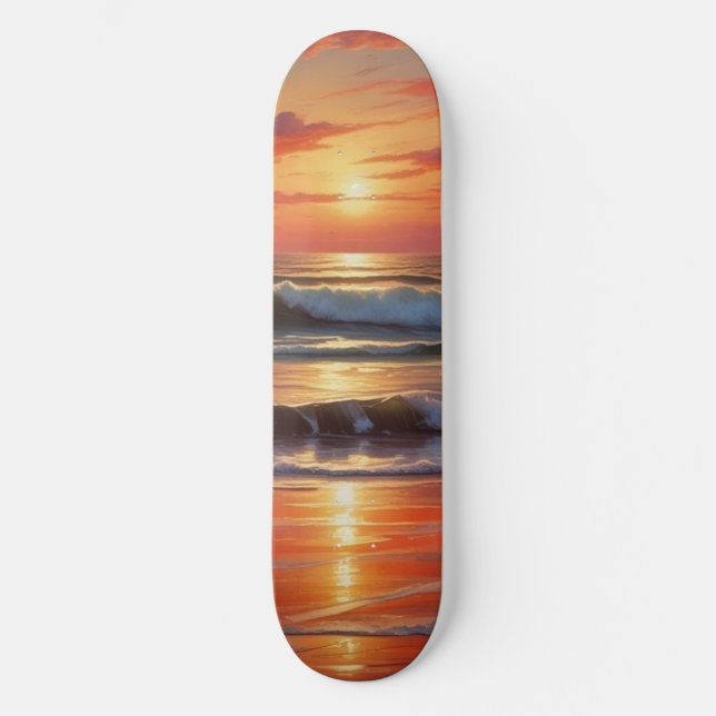 Sjölandskapet Red Sunset Ocean Painting Artwork Mini Skateboard Bräda 18,5 Cm (Framsida)