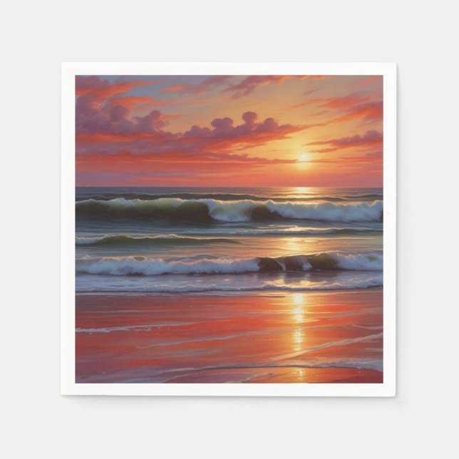 Sjölandskapet Red Sunset Ocean Painting Artwork Pappersservett (Framsidan)