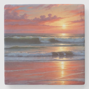 Sjölandskapet Red Sunset Ocean Painting Artwork Stenunderlägg