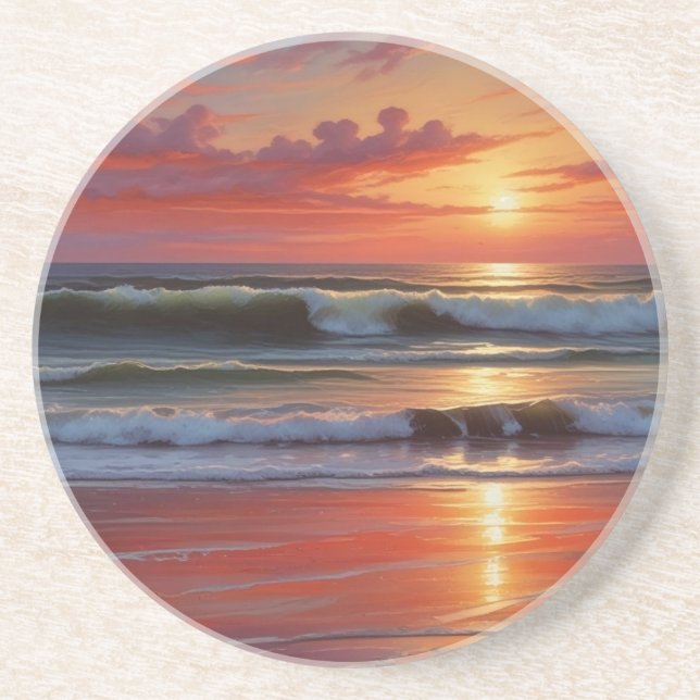 Sjölandskapet Red Sunset Ocean Painting Artwork Underlägg (Framsidan)