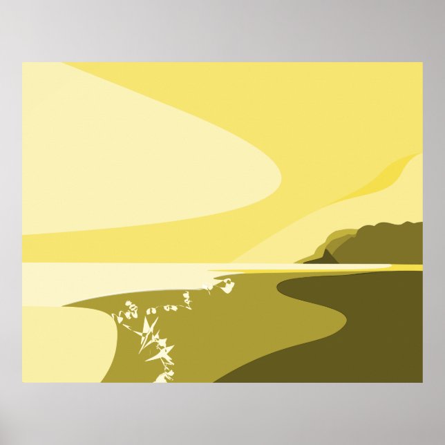 Sjölandskapet Sommar Gult Digital Art Beach Poster (Framsidan)