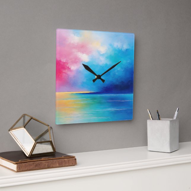 sjölandskapet "Tarfarran" Rosa och Blå liggande Fyrkantig Klocka (Kontor)