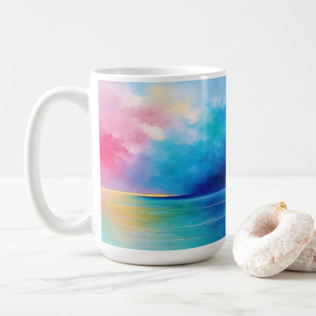 sjölandskapet "Tarfarran" Rosa och Blå liggande Kaffemugg (Med munk)