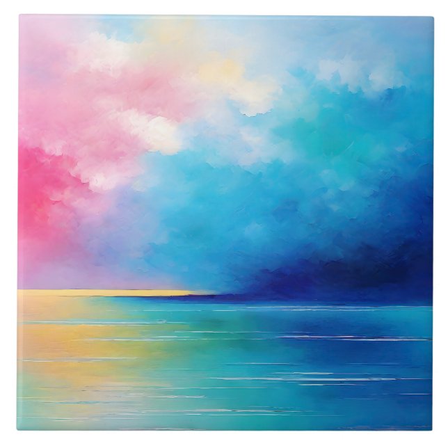 sjölandskapet "Tarfarran" Rosa och Blå liggande Kakelplatta (Framsidan)