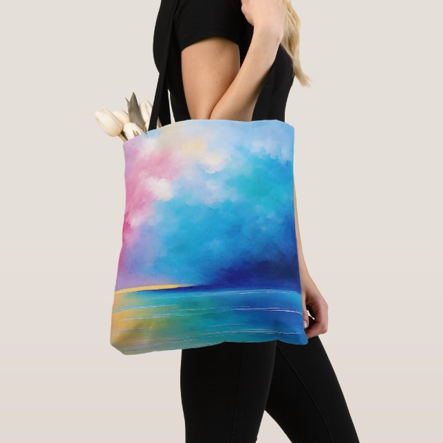 sjölandskapet "Tarfarran" Rosa och Blå liggande Tygkasse (Närbild)