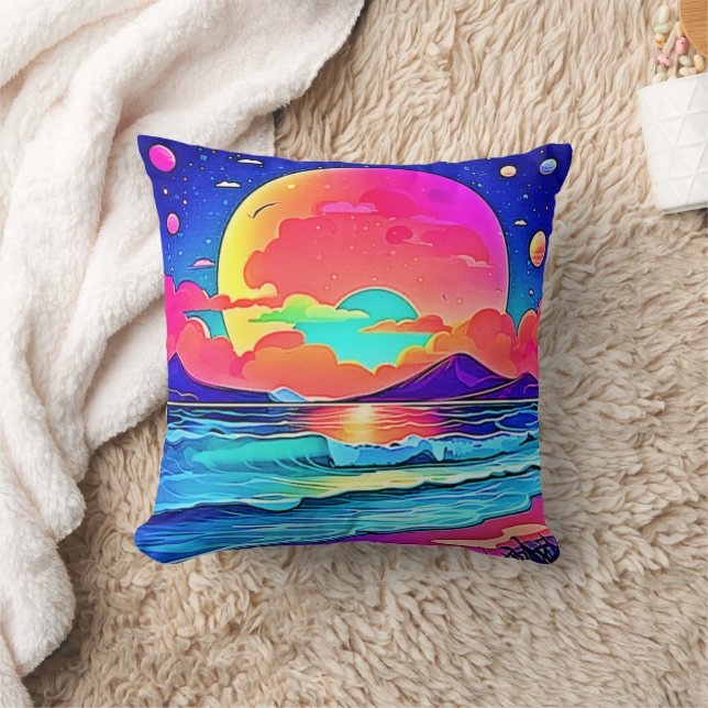 Sjölandskapet Vibrant Sunset Kudde (Filt)