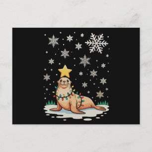 Sjölejon Djur Jul Xmas Träd Högtid Helg Vykort