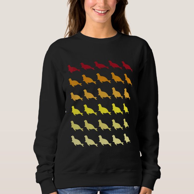Sjölejon Retro Djurmönster T Shirt (Framsida)