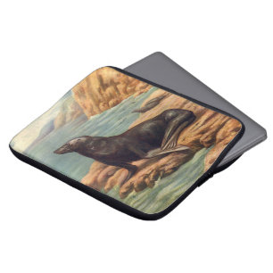 Sjölejon vid havsstranden, Vintage marina däggdjur Laptop Sleeve