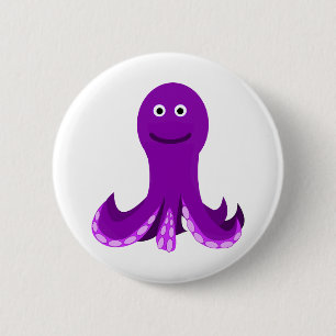 Sjöliv av Octopus Lila Lycklig Smiling Tecknad Knapp