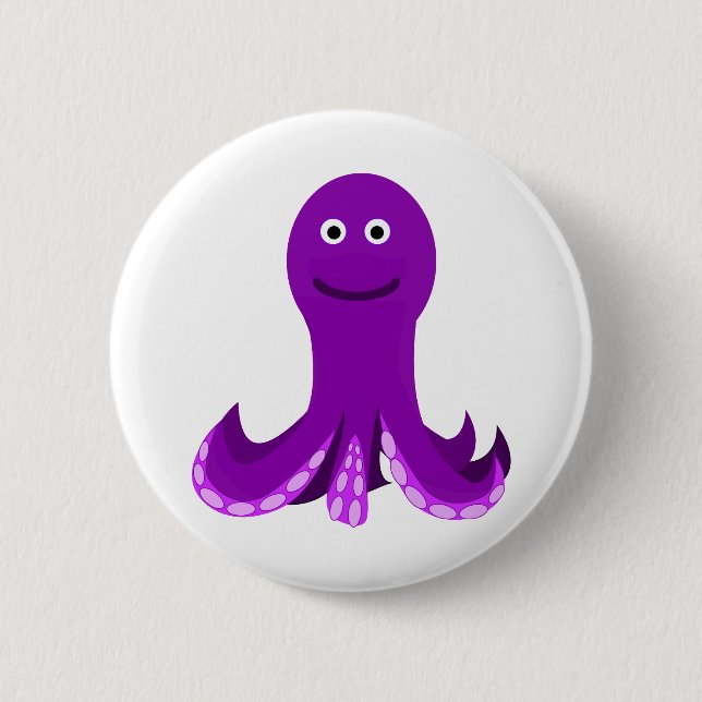 Sjöliv av Octopus Lila Lycklig Smiling Tecknad Knapp (Framsida)