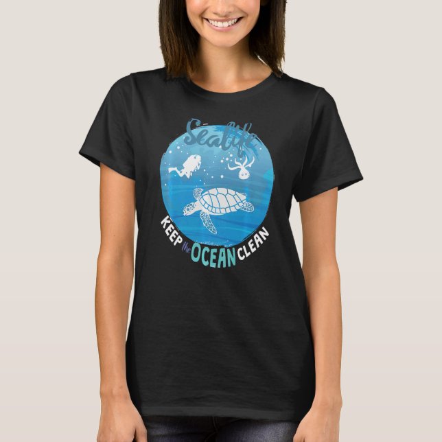 Sjöliv Behålla Tanken Ren sköldpadda  Octopus T Shirt (Framsida)
