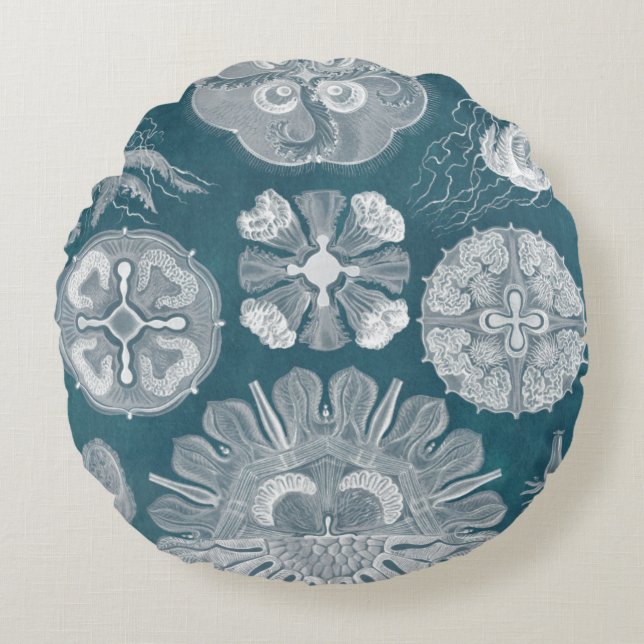 Sjöliv blåkopia IV Rund Kudde (Framsidan)
