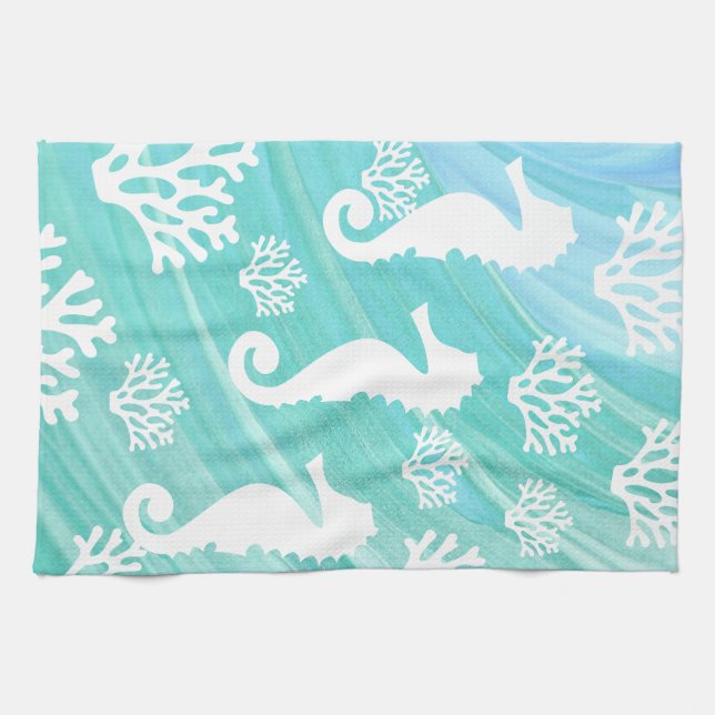 Sjöliv från Aqua Ocean Seahorse Coral Kökshandduk (Horisontell)