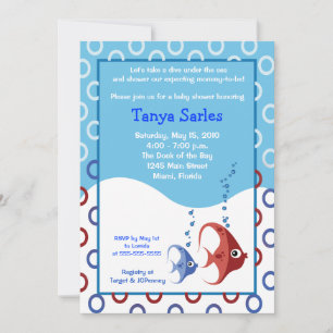 Sjöliv RED FISH BLUE FISH 5x7 Baby Shower Inbjudningar
